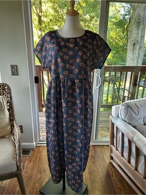 Navy Midi Dress with Rust Floral Print XXL